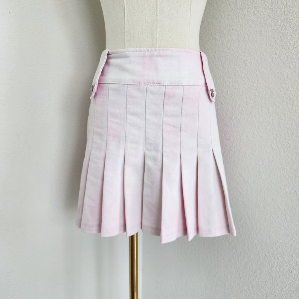Vintage Y2K Light Pink Tie Dye Pleated Mini Skirt Mid Rise UK Made in England S